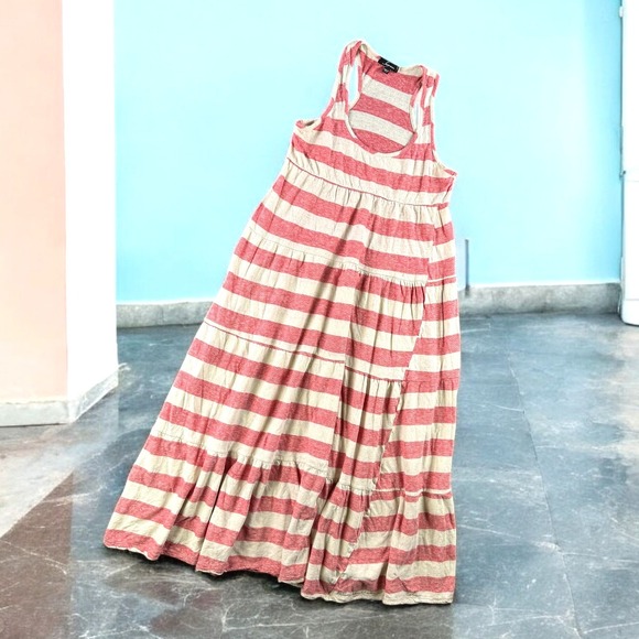 Soprano Maxi Dress Women S Striped  Sleeveless Tiered Beach Resort Made in‎ USA - Picture 1 of 8